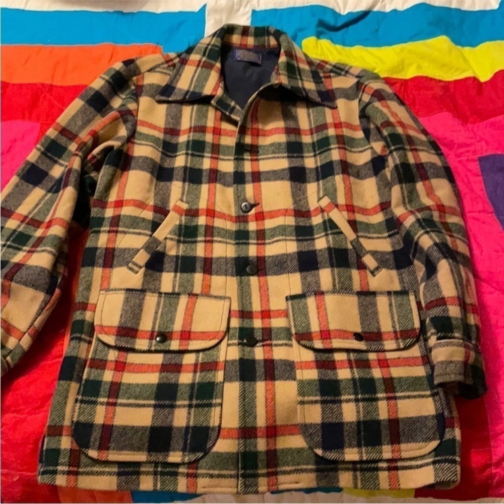 Pendleton Cream Plaid Wool Jacket with Black, Navy & Red Accents